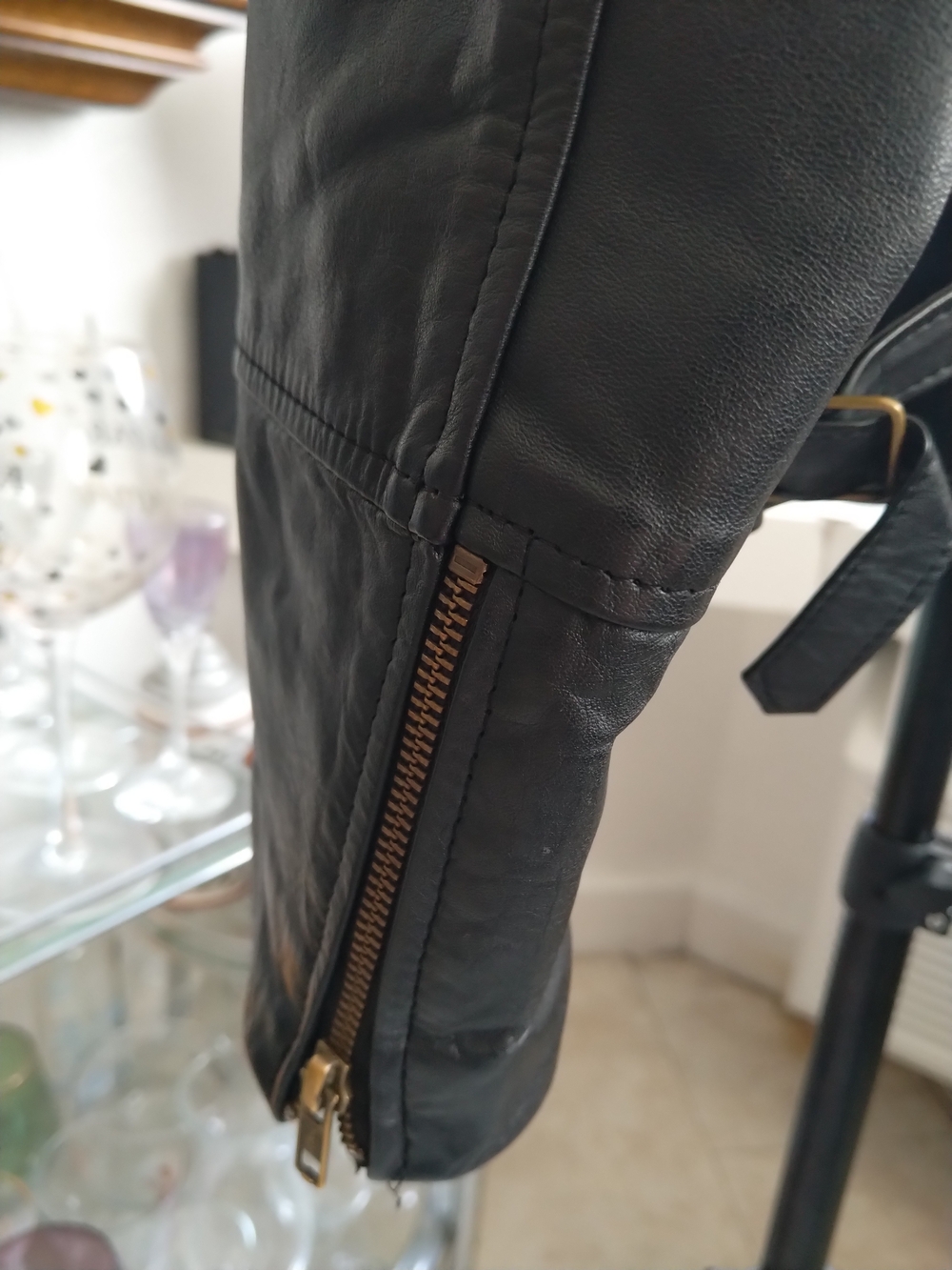 Black Leather Asymmetric Moto Jacket - Picture 7 of 10